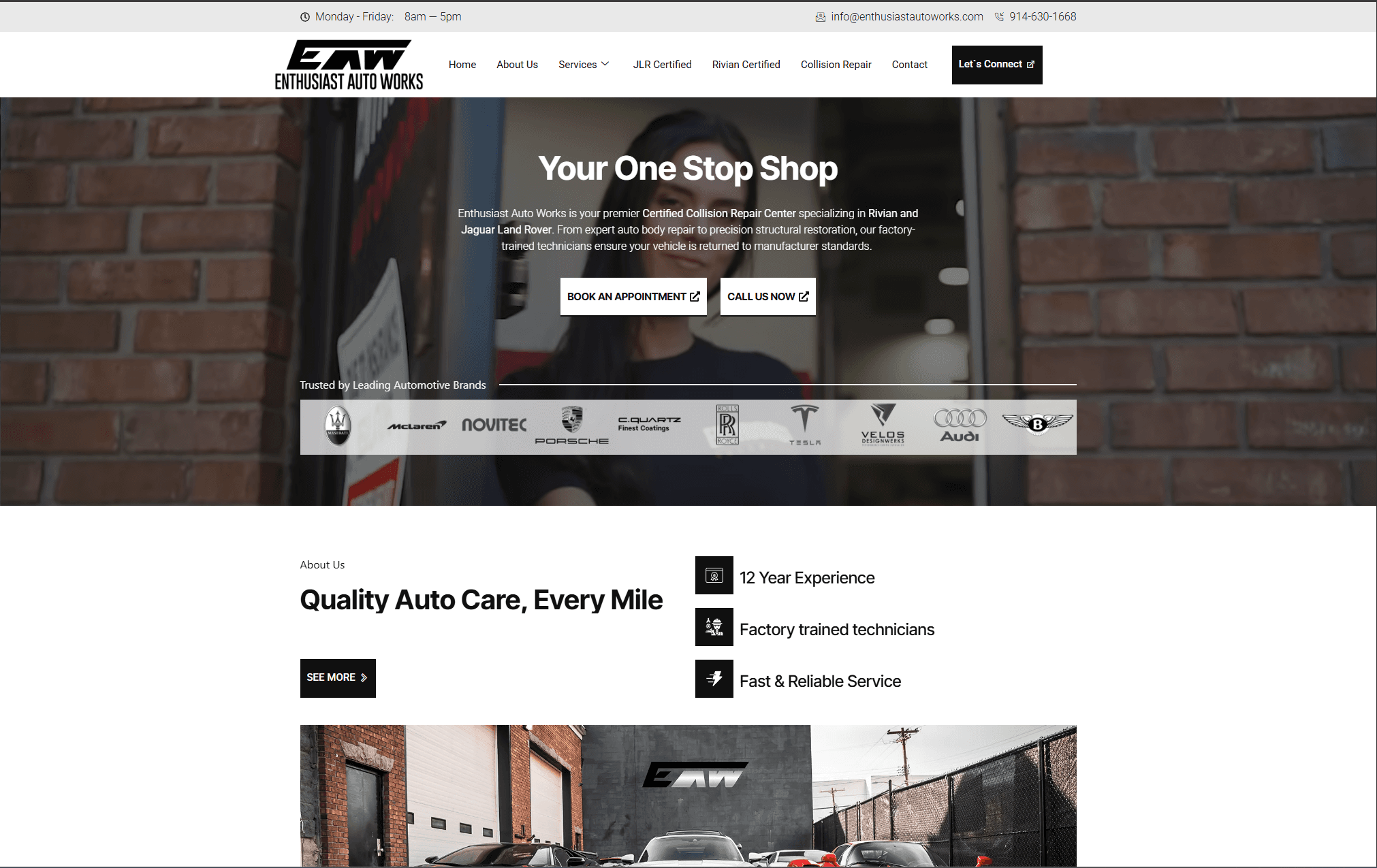 Enthusiast Auto Works — Auto Body Shop New Rochelle NY — custom automotive customization website with brand identity and Geospatial SEO built by Consult Valix to dominate local search